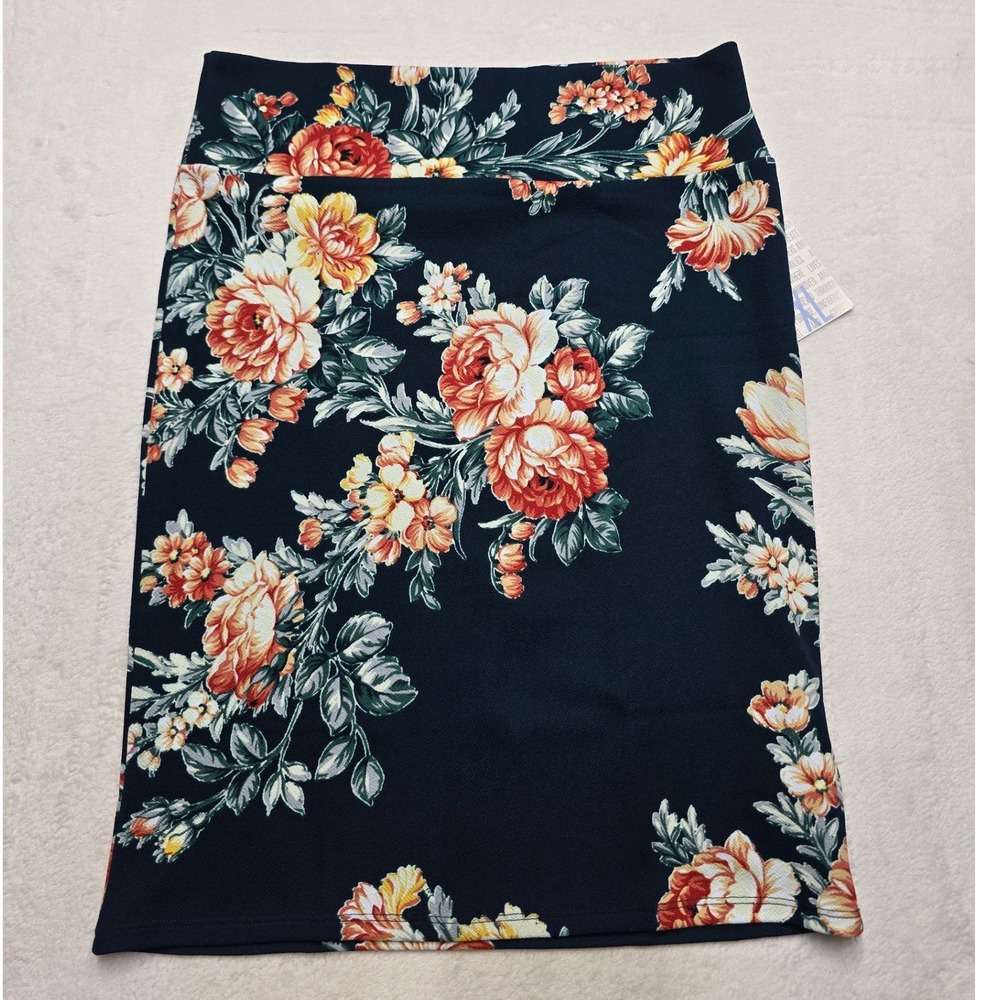 LuLaRoe Cassie Floral Pencil Skirt Bodycon Knit Black Multi Womens XL NWT
